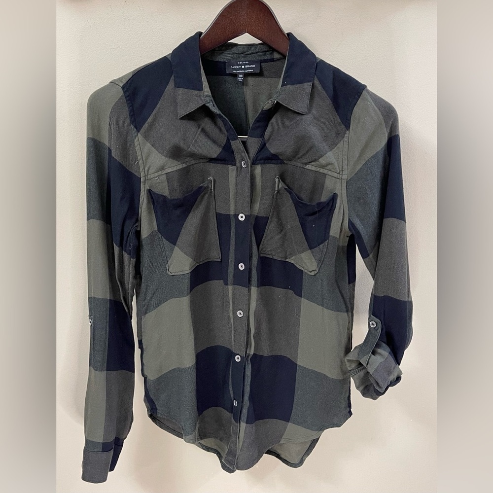 Lucky Brand Button Up Plaid Green Black Size XS